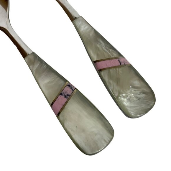 Vtg The First Years Deluxe Stainless Baby Spoon Fork Set Pearlized Handle Pink - Picture 2 of 4